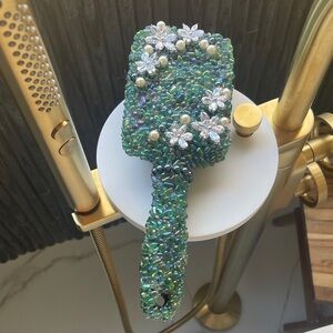 Embellished Green mermaids Hairbrush with Floral Accents handmade in USA